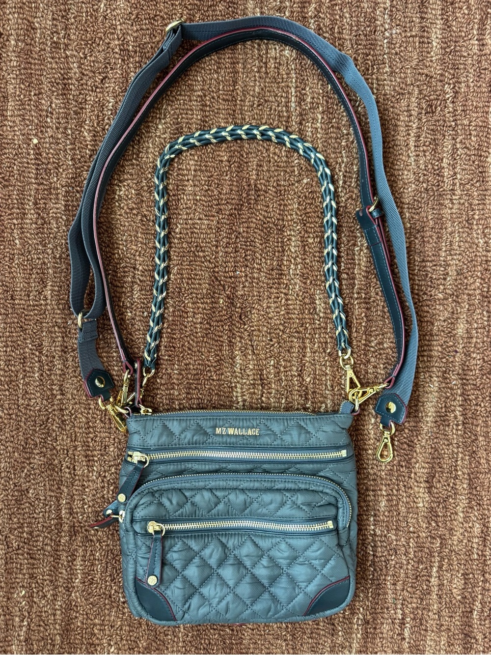 MZ Wallace Downtown Crosby Quilted Crossbody Bag in Dark Gray/Blue